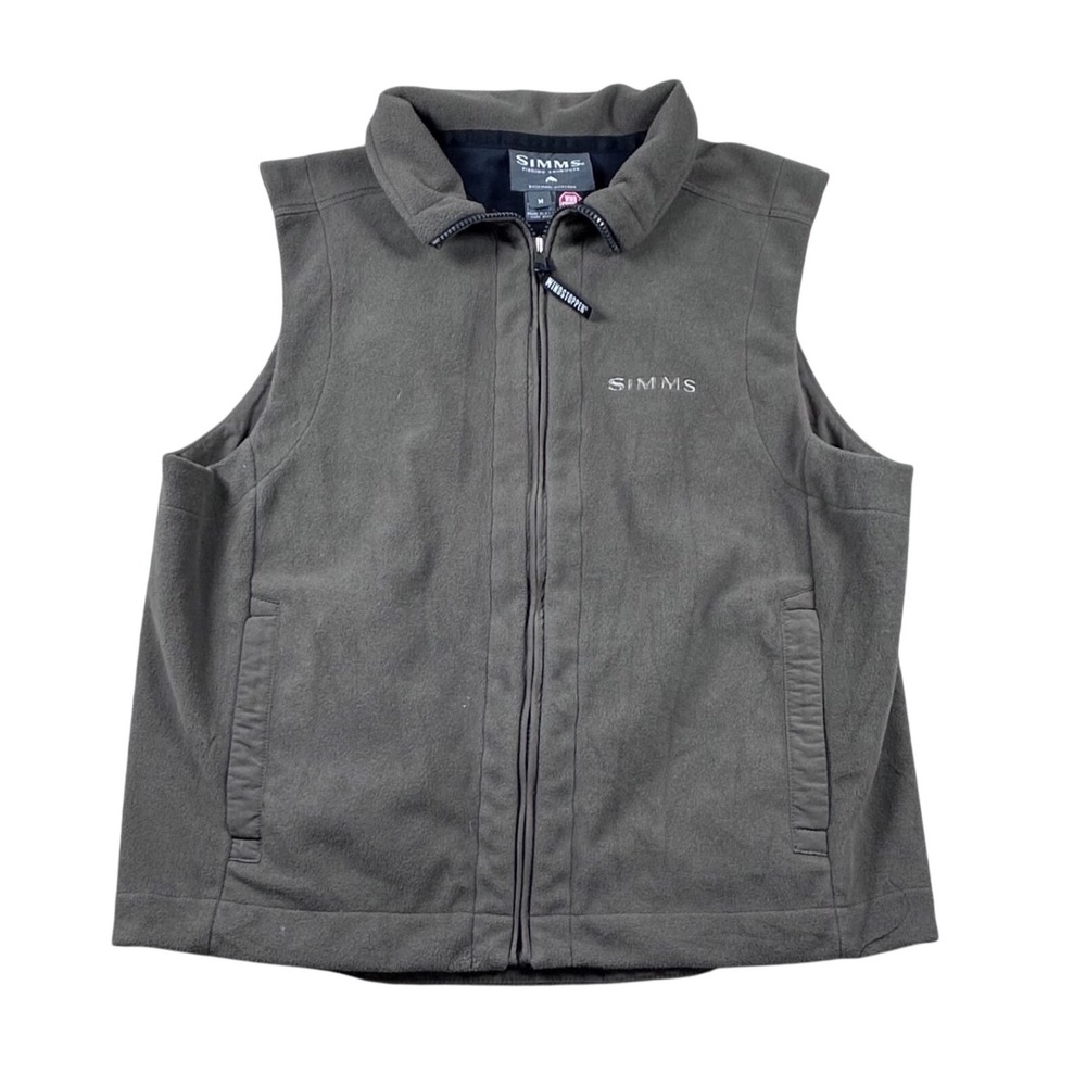 Simms Fishing Products Gore Windstopper Fleece Vest Mens Medium Grey Olive Zip